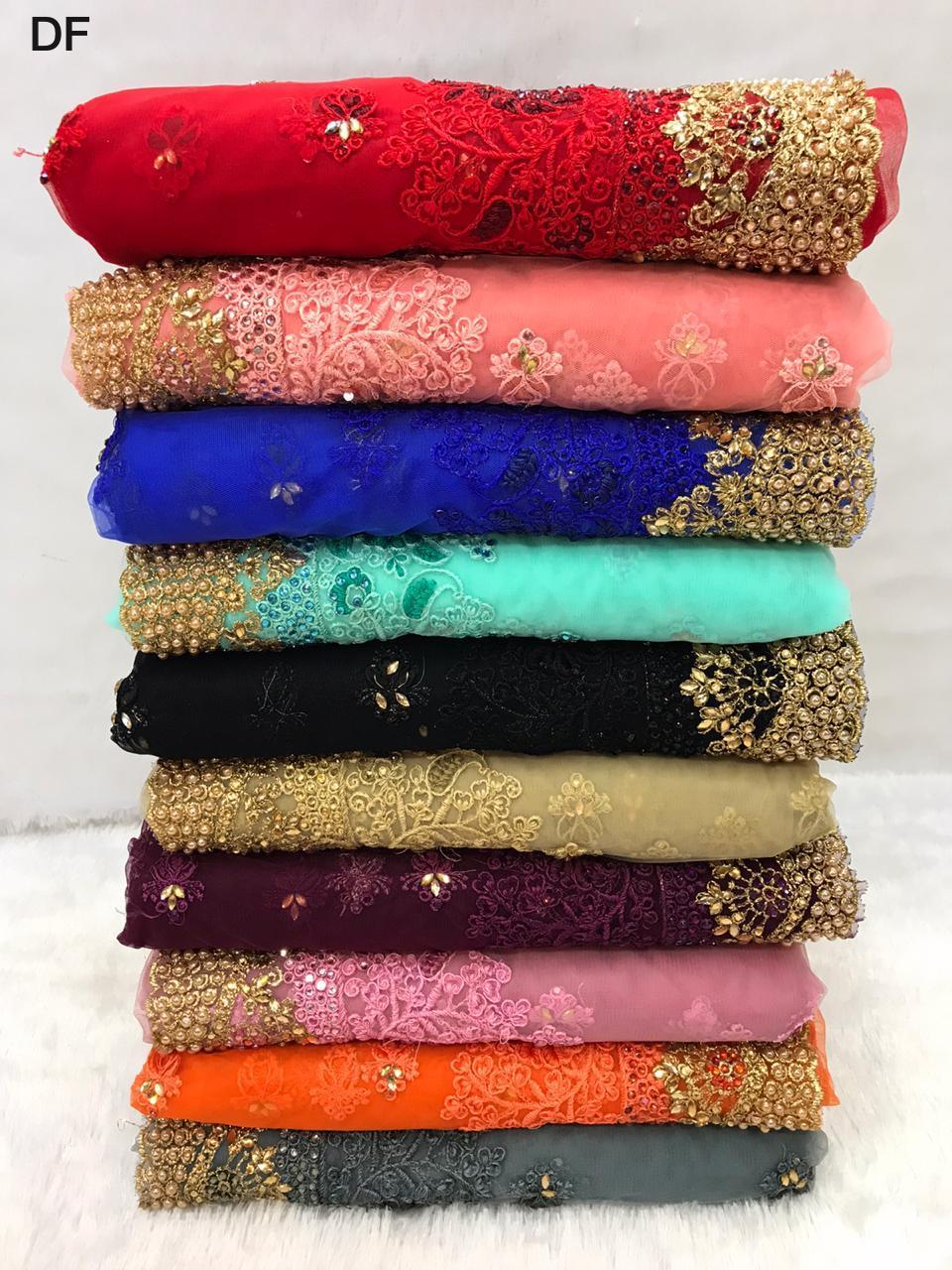 Tissue Heavy Net Sarees With Embroidery And Stone Work