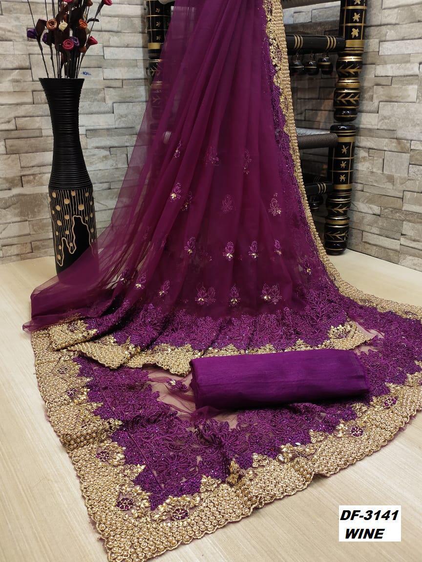 Party Wear Heavy Net Sarees With Embroidery And Stone Work