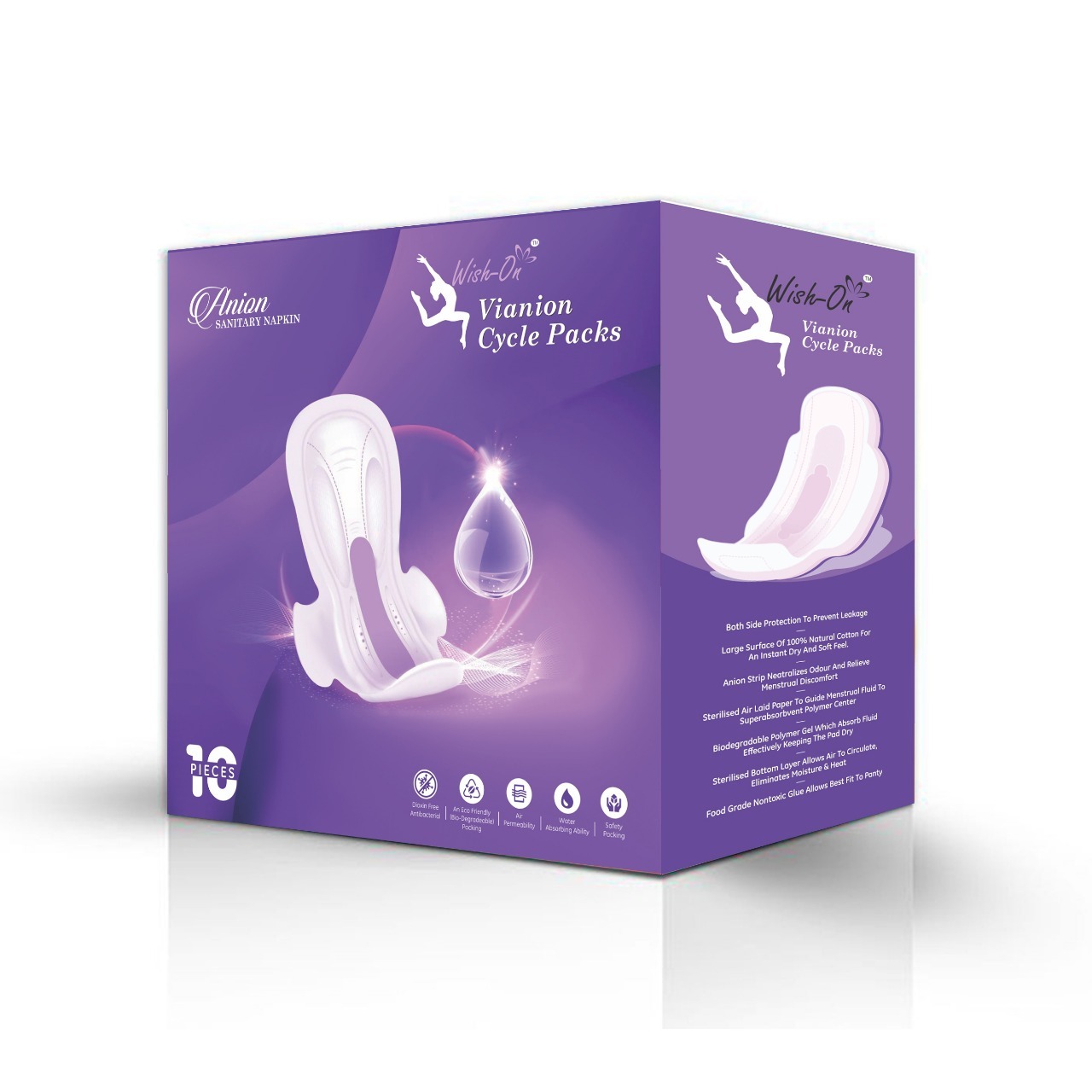 Wish-on Anion Sanitary Napkins Box Size155mm-360mm Liner L Xl Xxl Size: 155mm-360mm