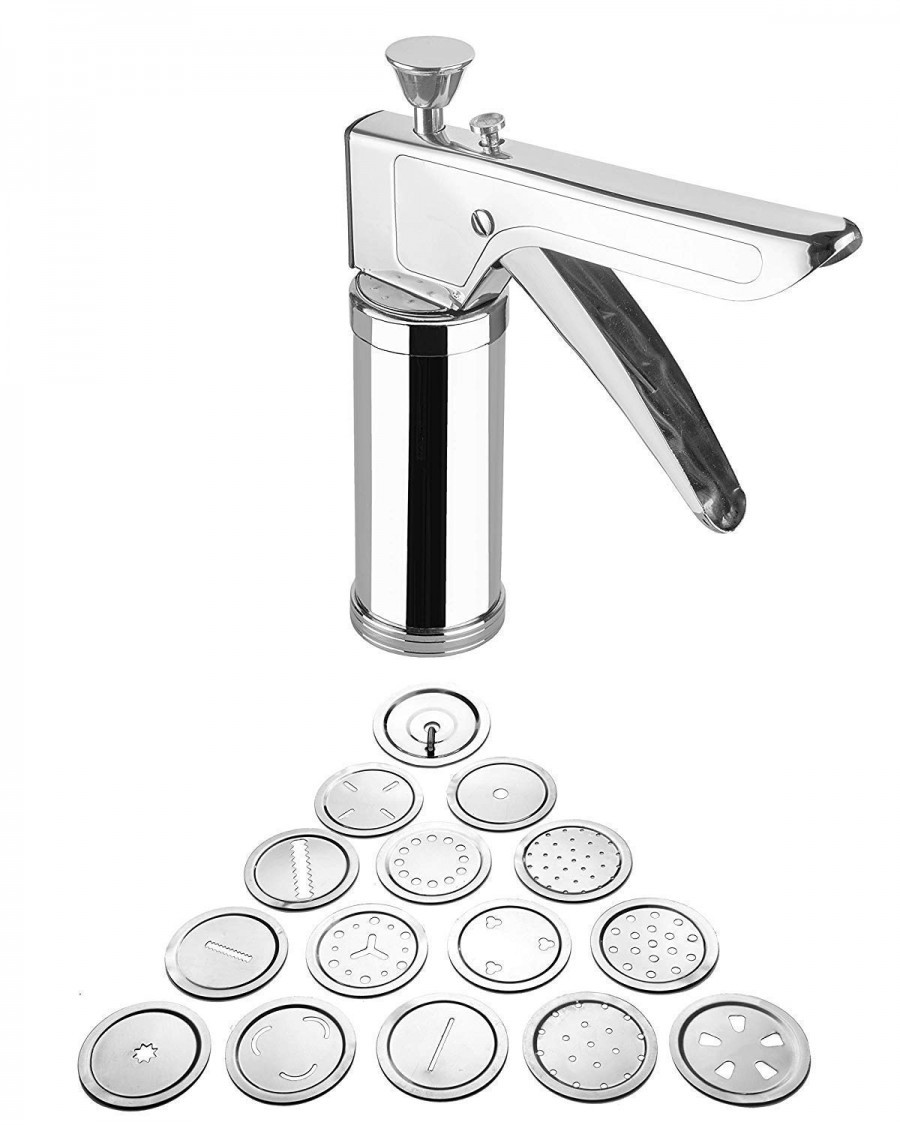 Kitchen Press - Stainless Steel, Weight 488 Gm , 15 Unique Attachments For Murukku, Chaklis, Rice Sevai, Pasta Making