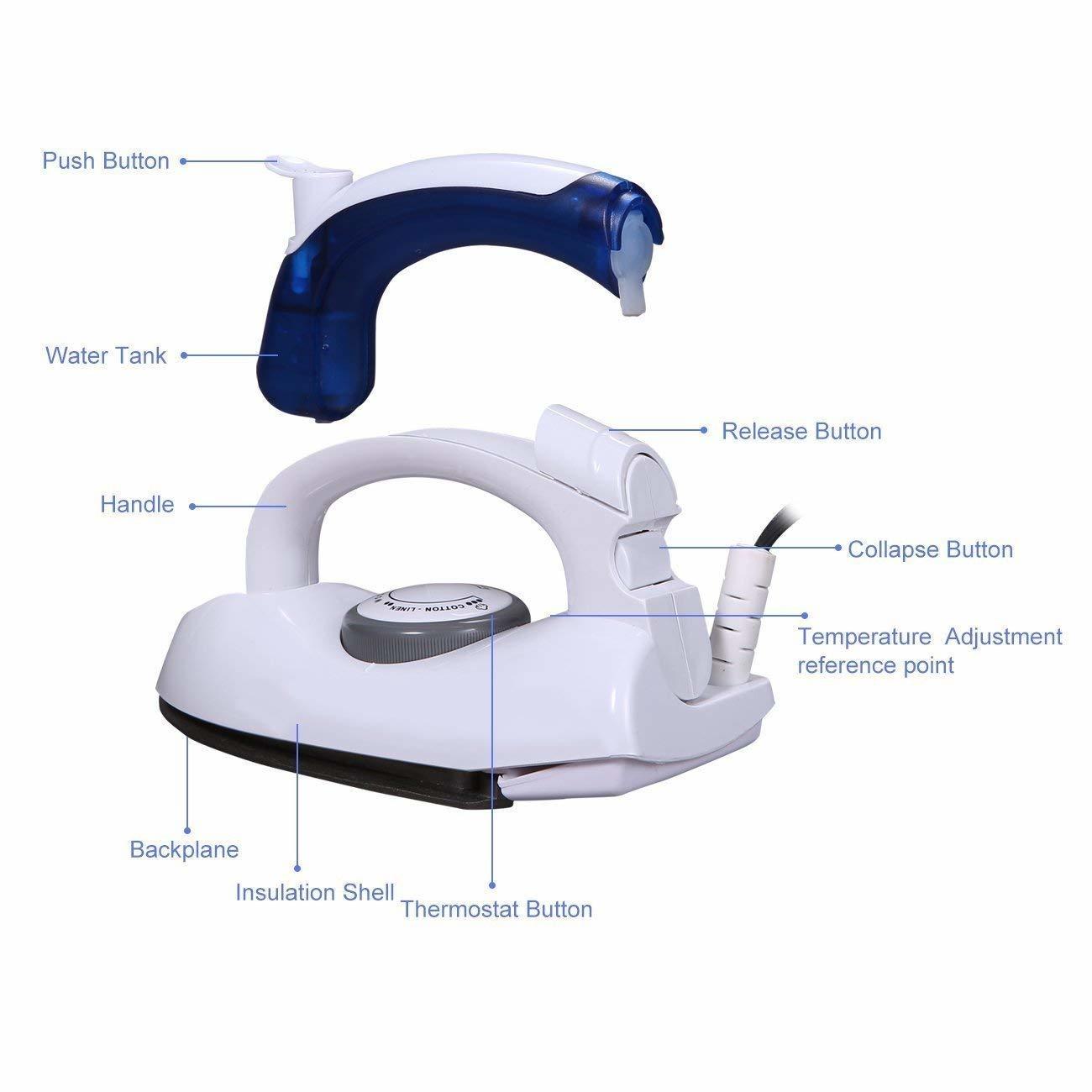 Travel Iron - Non-stick Soleplate, 15x10x6 Cm, White | 800w Power, Variable Temperature, Spray Mist Feature, Flat Folding Handle