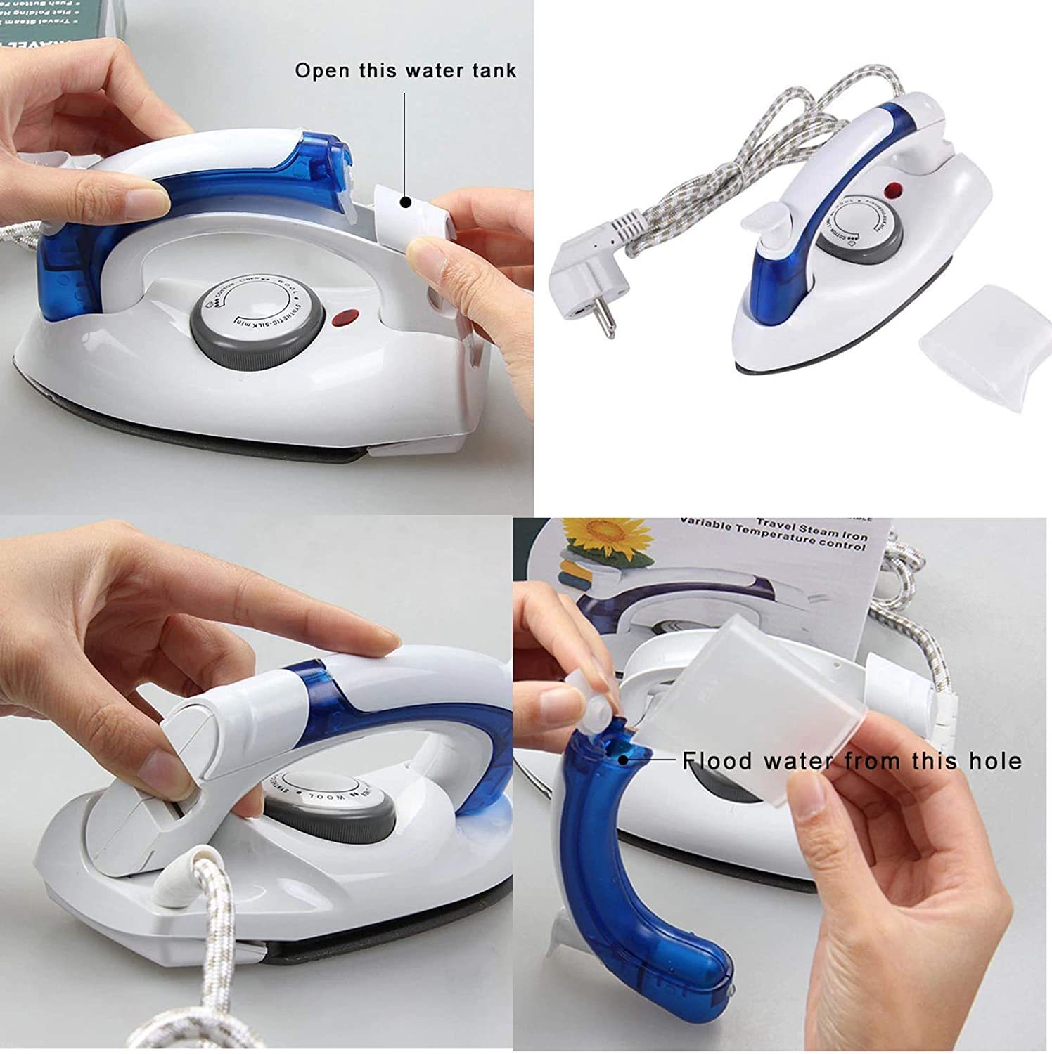 Travel Iron - Non-stick Soleplate, 15x10x6 Cm, White | 800w Power, Variable Temperature, Spray Mist Feature, Flat Folding Handle