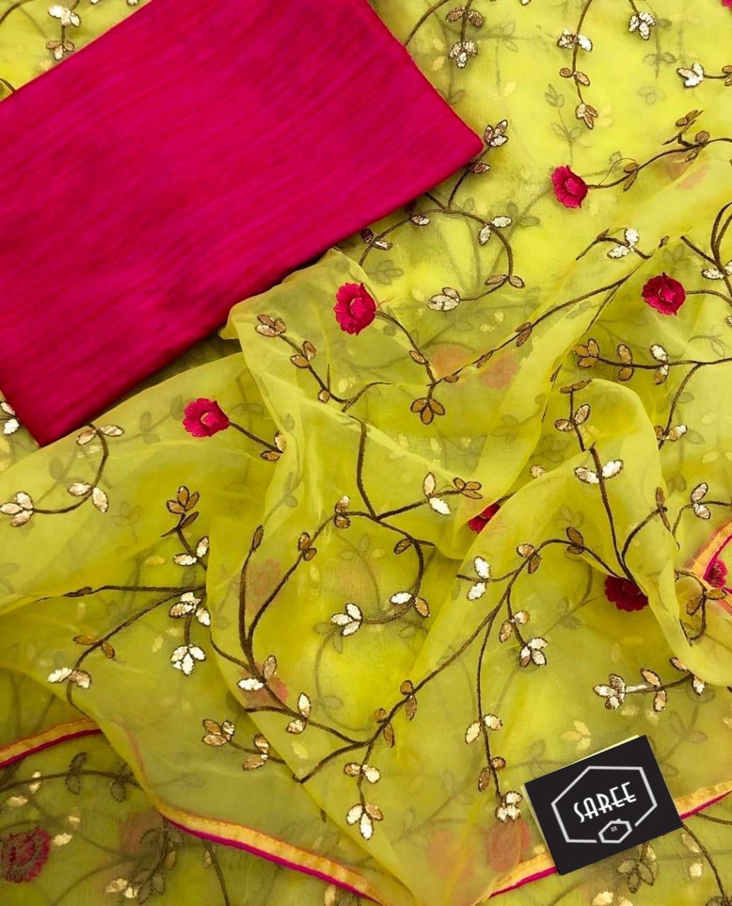 Heavy Organza Saree - Highly Stitched Embroidery, Multi Colour - Ideal For Traditional Occasions, Bollywood Style, All Seasons