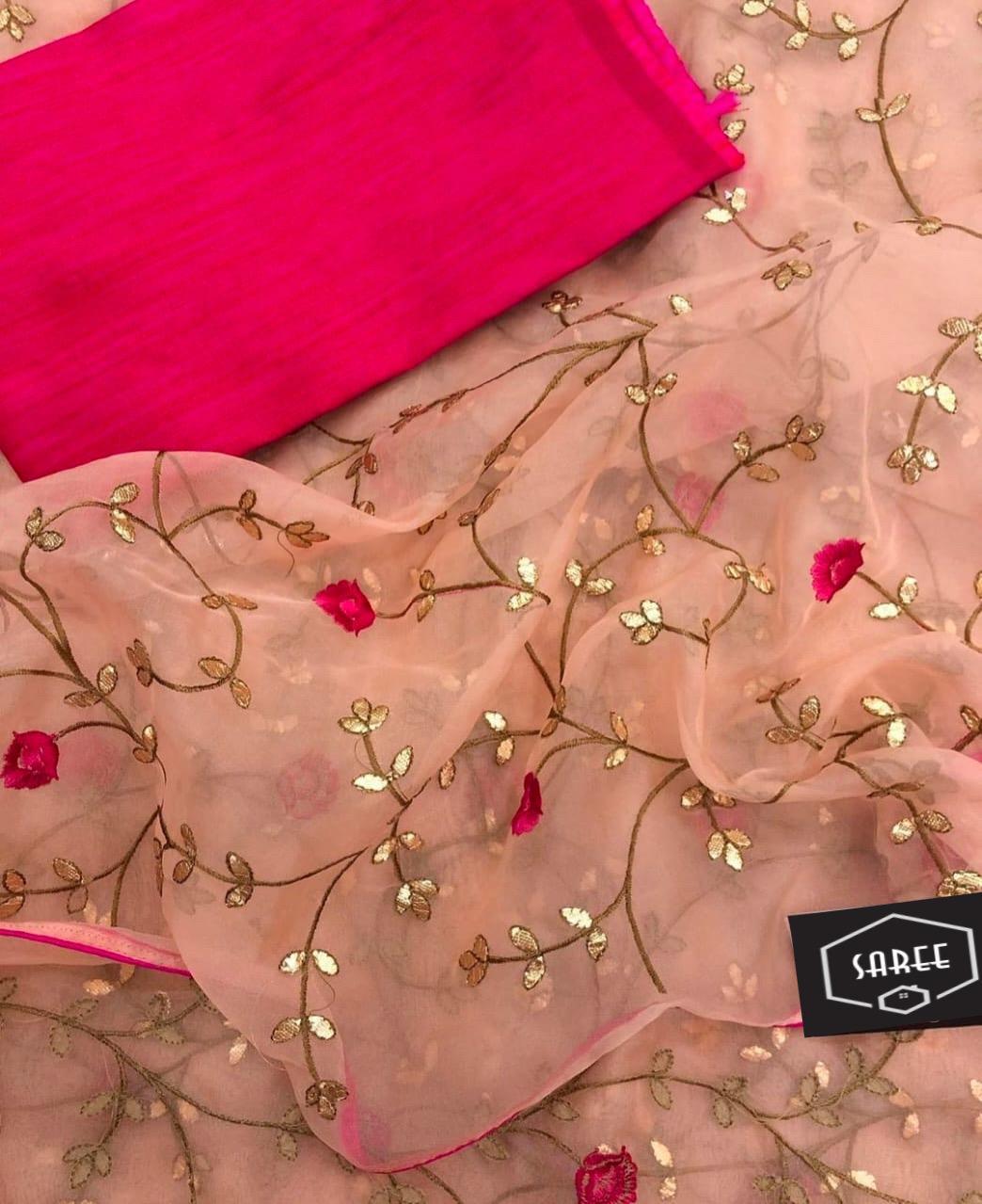 Heavy Organza Saree - Highly Stitched Embroidery, Multi Colour - Ideal For Traditional Occasions, Bollywood Style, All Seasons