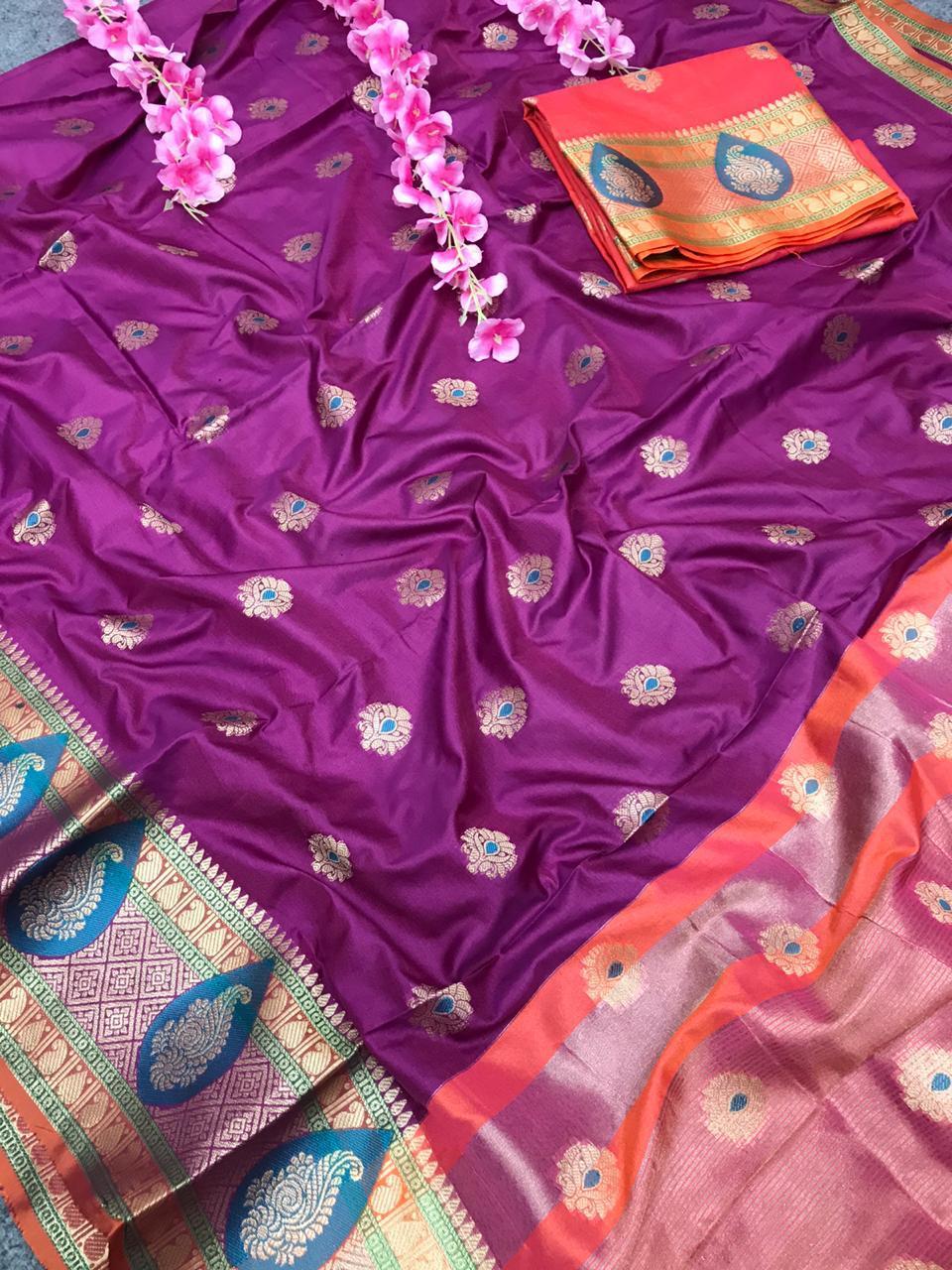 Pure Lichi Soft Silk Saree - Rich Pallu With All Over Weaving | Multi-color Style For Traditional Occasions, Perfect For Rainy, Spring, Summer, And Winter Seasons