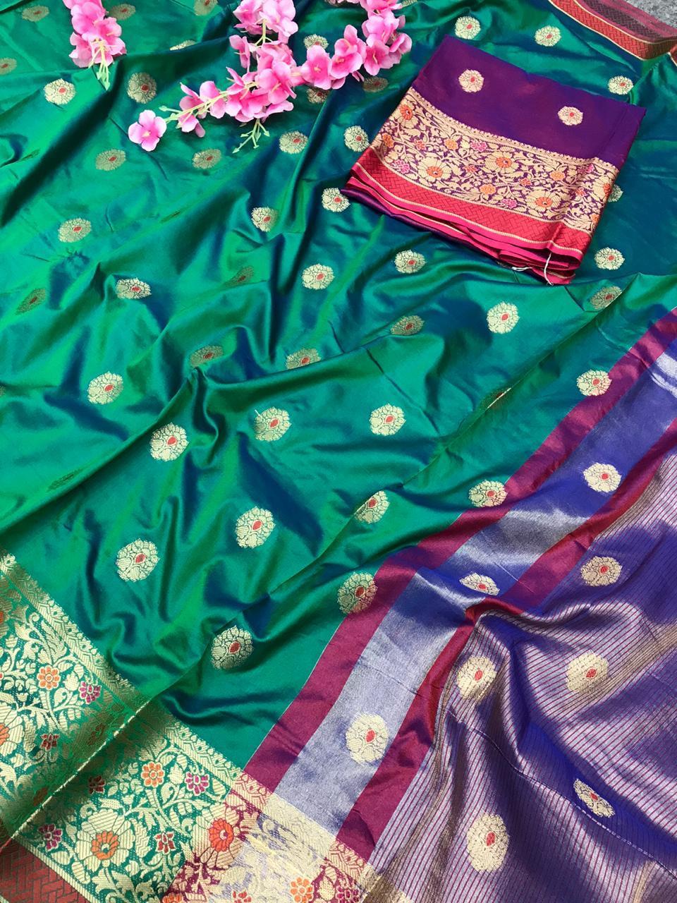 Pure Lichi Soft Silk Saree - Rich Pallu With All Over Weaving | Multi-color Style For Traditional Occasions, Perfect For Rainy, Spring, Summer, And Winter Seasons
