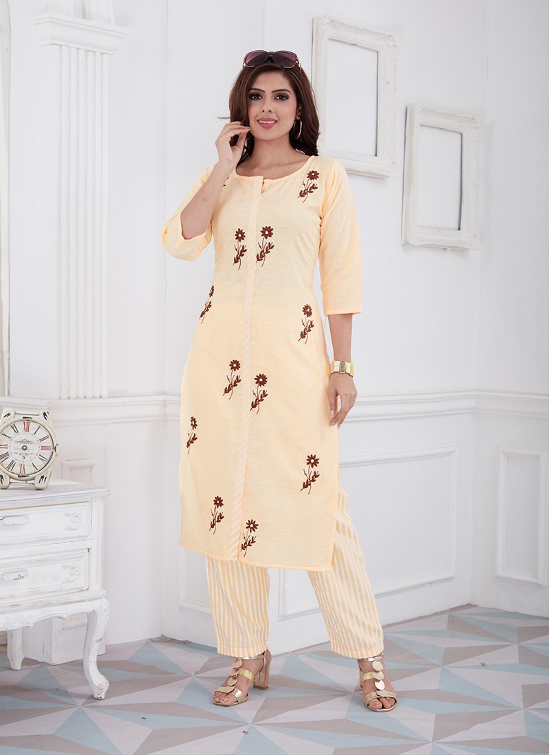Cotton Kurtis - 2 Top Stitched + Bottom Stitched, Embroidered Cotton Fabric, Size M, L, Xl, Xxl, Long Sleeve, Ethnic Style, Casual & Formal Wear