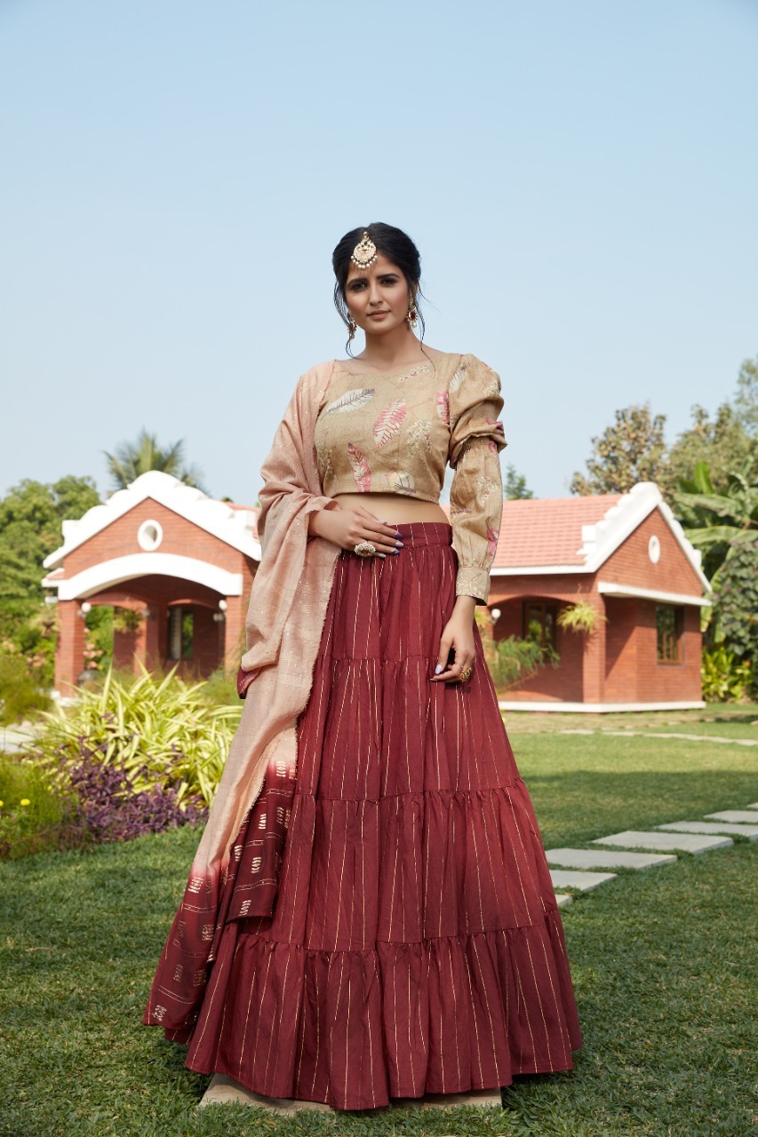 Designer Lehenga Choli - Silk, Choli Length: 1 Mtr, Lehenga Length: 42 Inch, Dupatta Length: 2.40 Mtr | Semi-stitched, All Season, Dry Clean Only