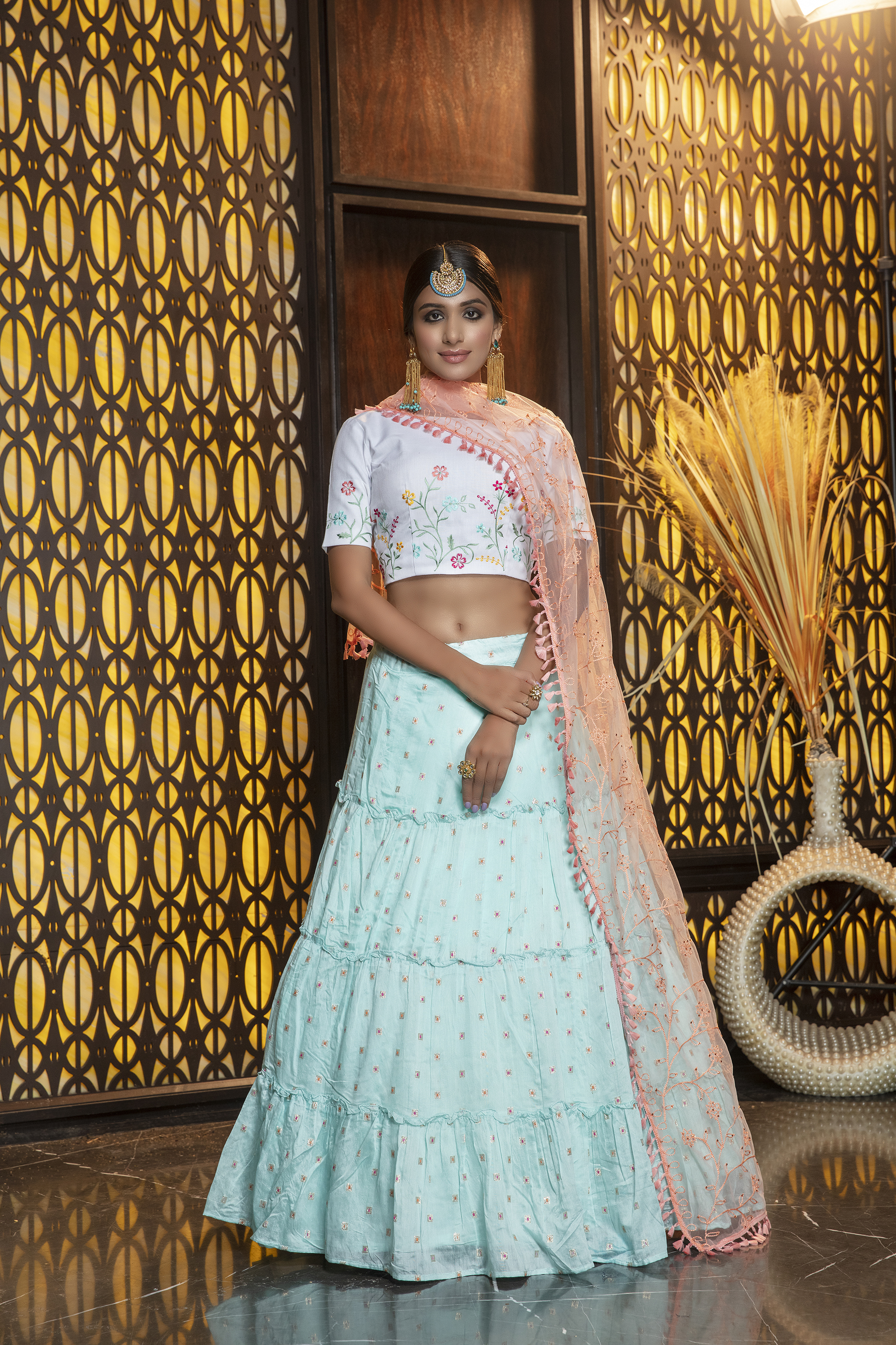 Designer Lehenga Choli - Silk Fabric, Semi-stitched, Choli Length 1-1.5 Mtr, Lehenga Length 42 Inch, Dupatta Length 2.40 Mtr | All Season Wear, Dry Clean Recommended