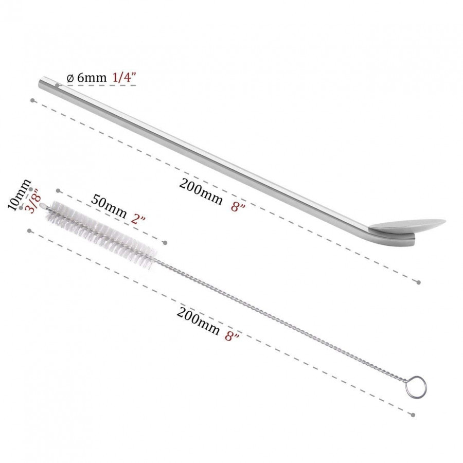 4 Set Drinking Staws With Attached Spoon Stainless Steel