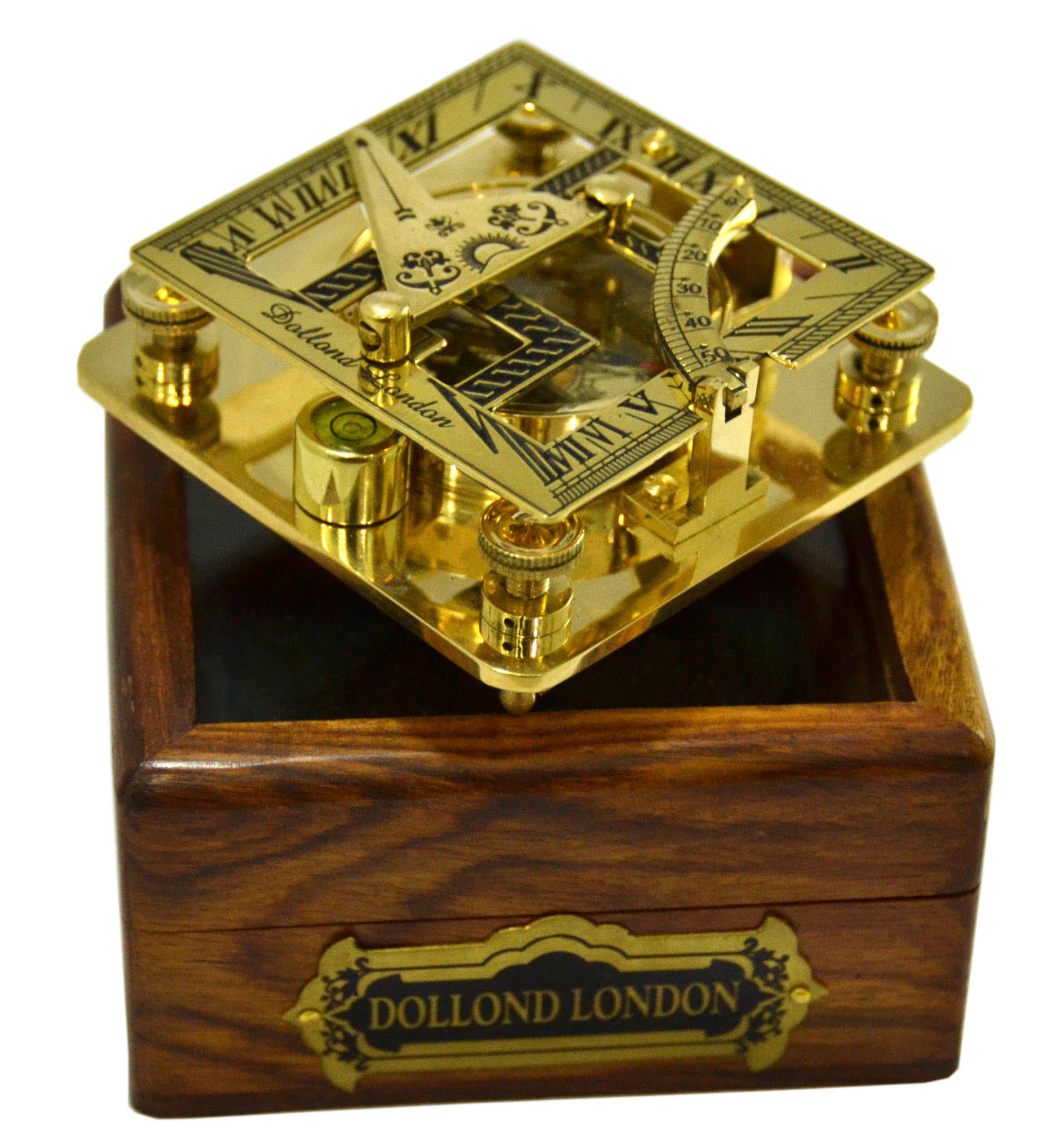 As Shown In Picture Maritime Brass Square Sundial Compass With Wooden Box