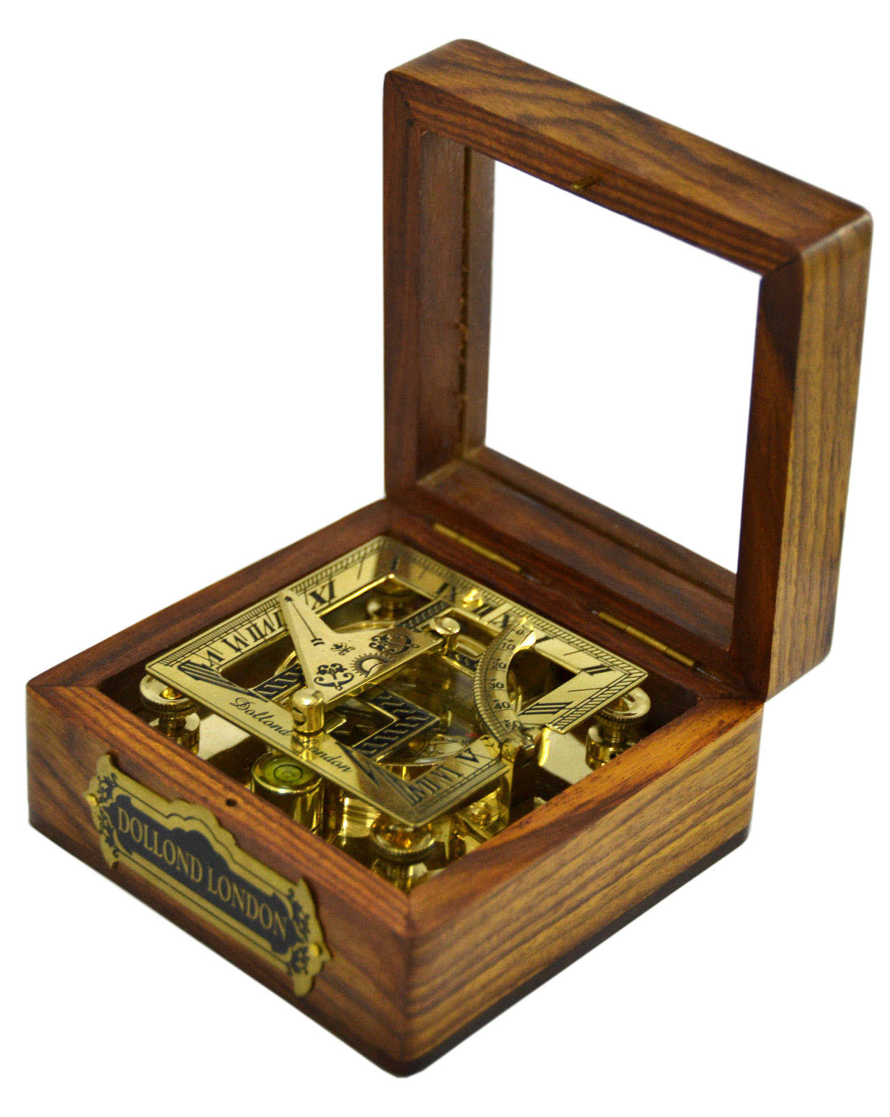As Shown In Picture Maritime Brass Square Sundial Compass With Wooden Box