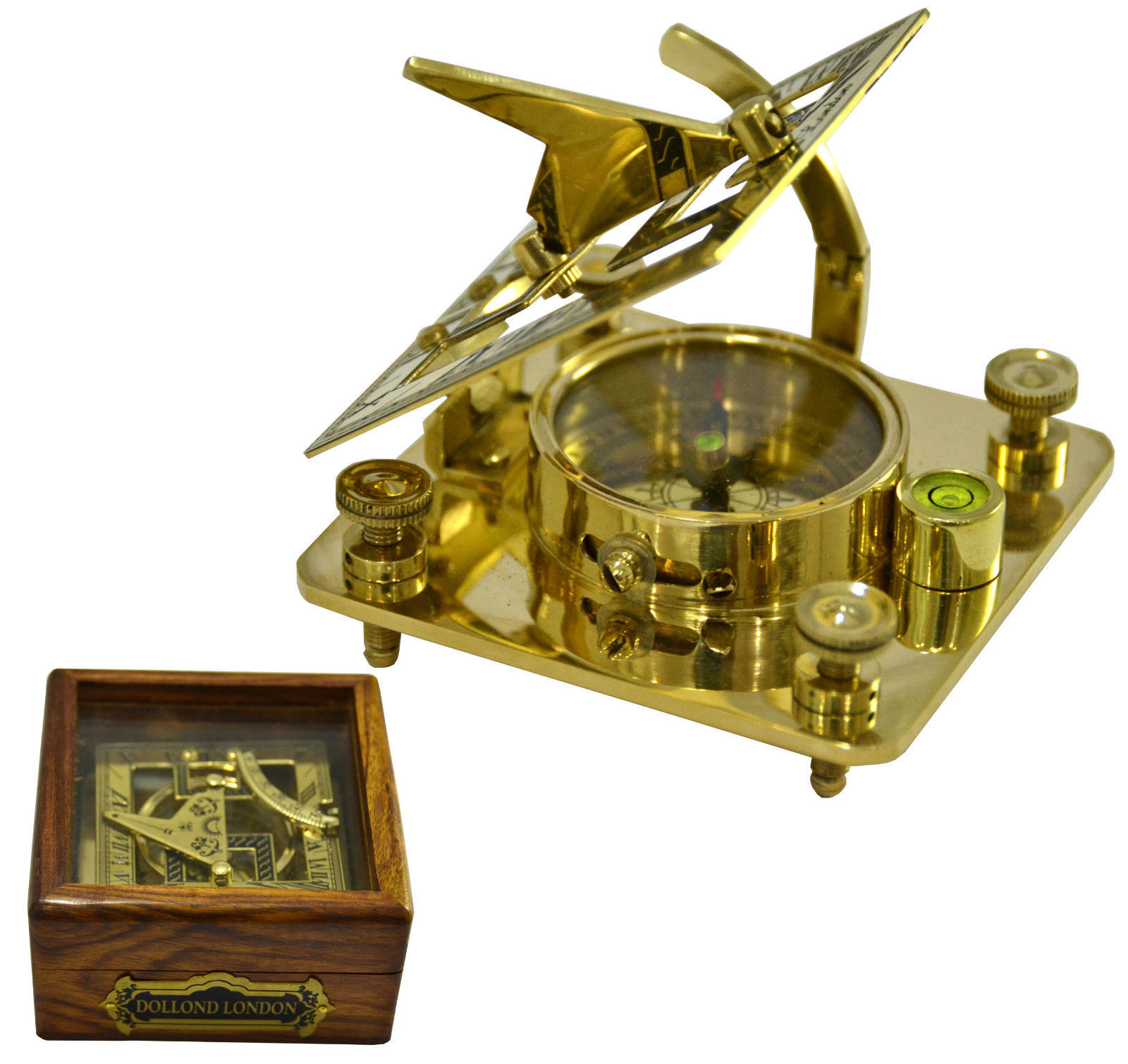 As Shown In Picture Maritime Brass Square Sundial Compass With Wooden Box