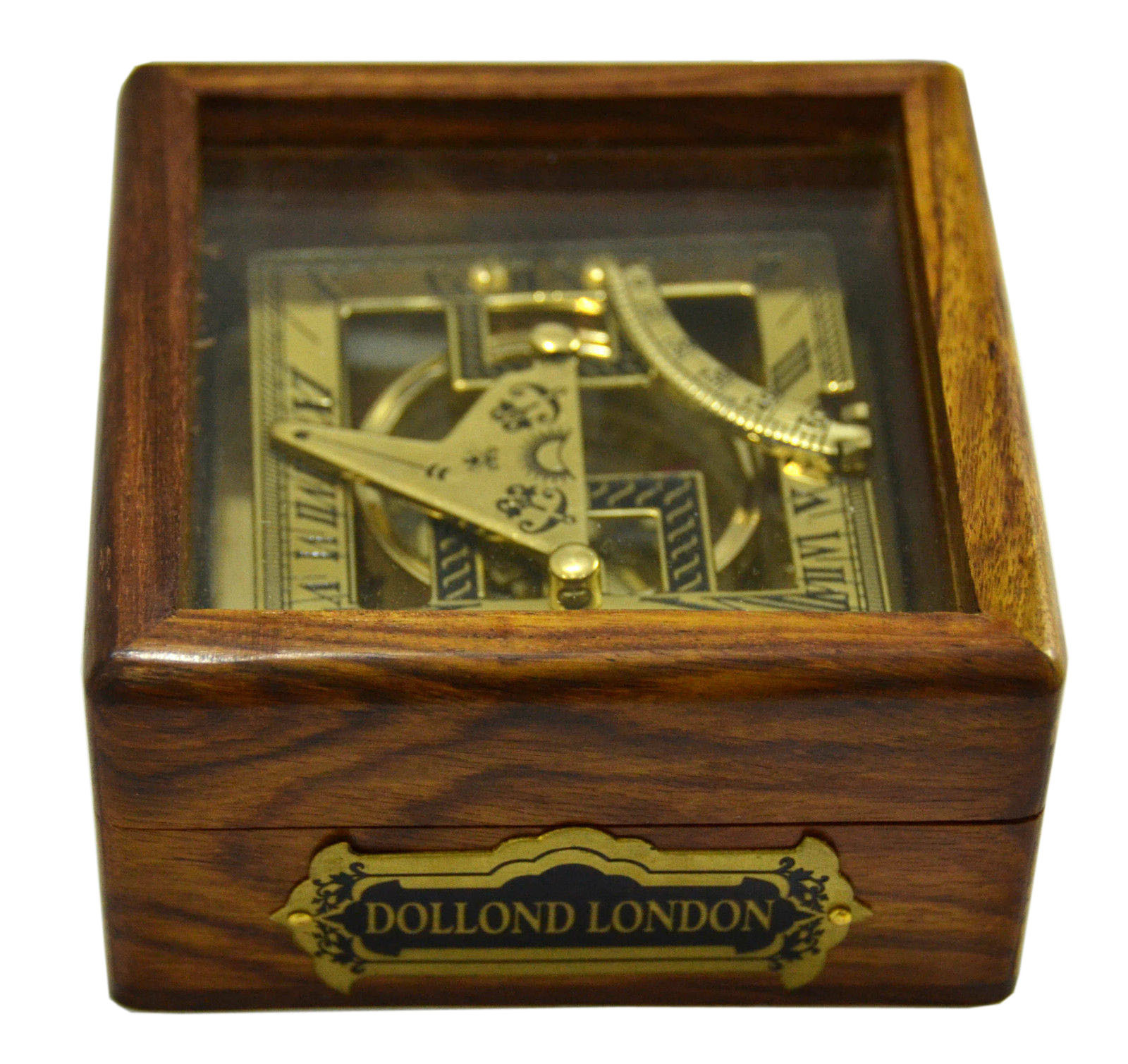 As Shown In Picture Maritime Brass Square Sundial Compass With Wooden Box