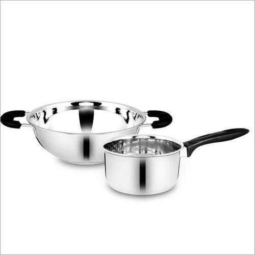 Metal Stainless Steel Kadai And Saucepan Set