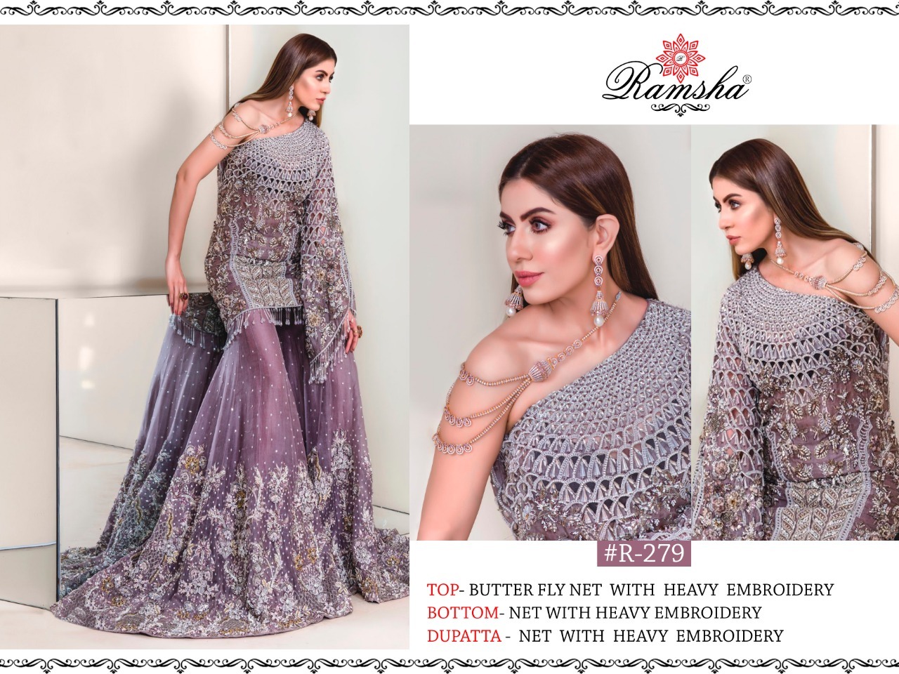 Embroidered Georgette And Net Pakistani Ceremony Wear Suit - Semi Stitched, Full Sleeves, Heavy Embroidery, Max Length 48 Inch, Dry Clean Only, Includes Dupatta
