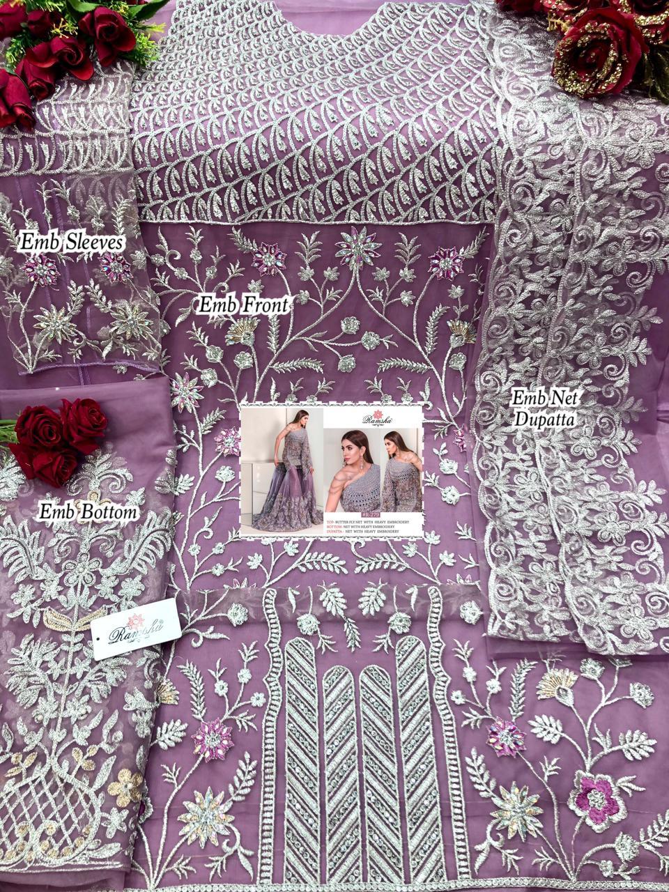 Embroidered Georgette And Net Pakistani Ceremony Wear Suit - Semi Stitched, Full Sleeves, Heavy Embroidery, Max Length 48 Inch, Dry Clean Only, Includes Dupatta
