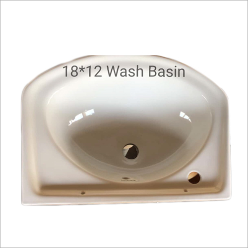 Ceramic Wall Mounted Wash Basin - 18x12 Inches, Round Shape, White Color, Single Faucet Hole, With Overflow Feature
