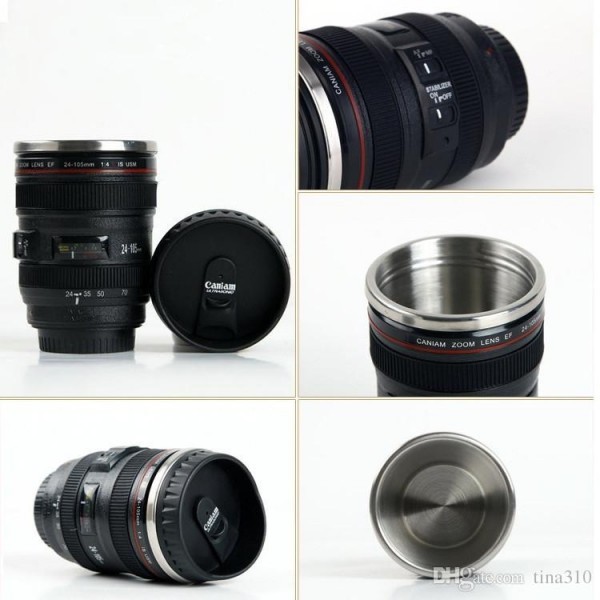 Camera Lens Mug - Stainless Steel & Bpa-free Plastic, 400ml Capacity, Black | Thermos For Hot & Cold Beverages, Multi-purpose Gift For Photographers