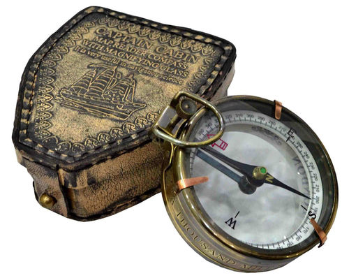 As Shown In Picture Captain Cabin Antique Compass With Leather Case