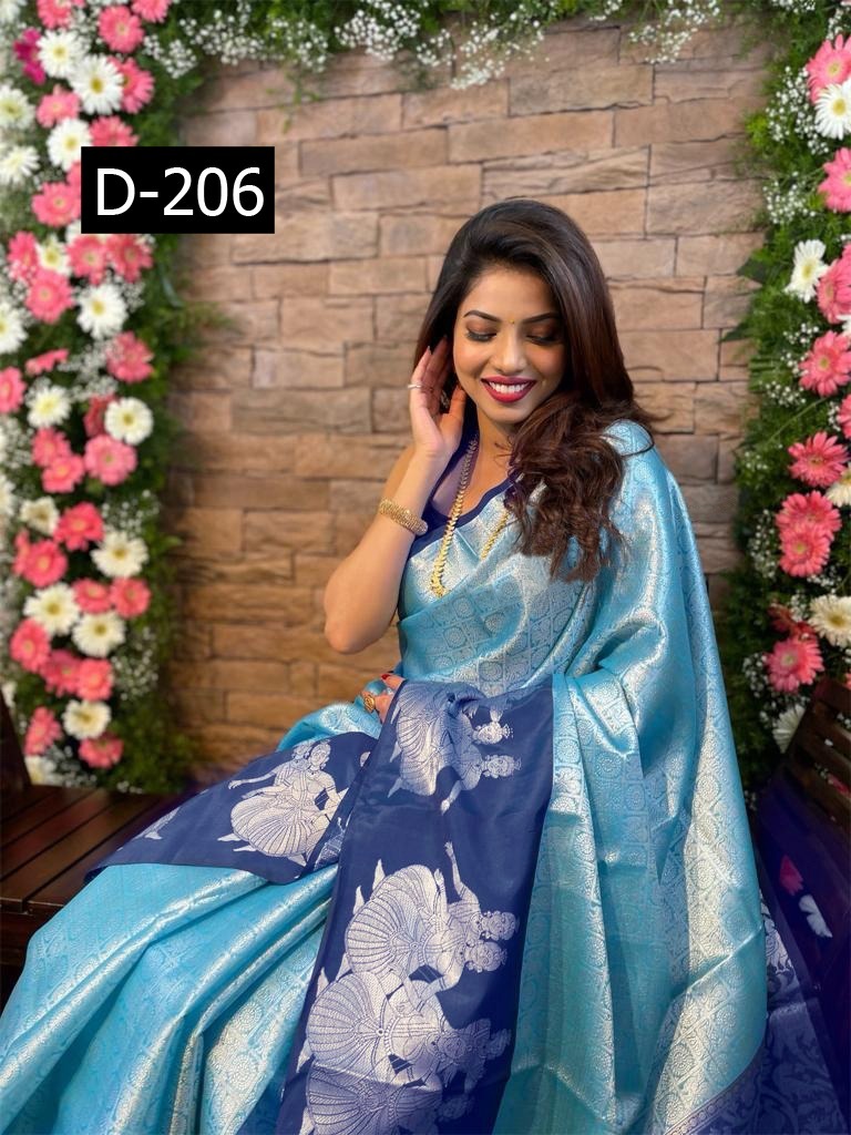 Saree - Soft Lichi Silk Fabric, 6.30 Cm Width, Multi Colour | Beautiful Rich Pallu, Exclusive Jacquard Work, Bollywood Style For Traditional Occasions