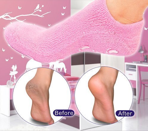Spa Gel Socks - Fuzzy Fabric, Women's Size, Pink Color | Vitamin E Infused Gel, Jojoba And Olive Oils, Washable & Reusable Hydration Treatment