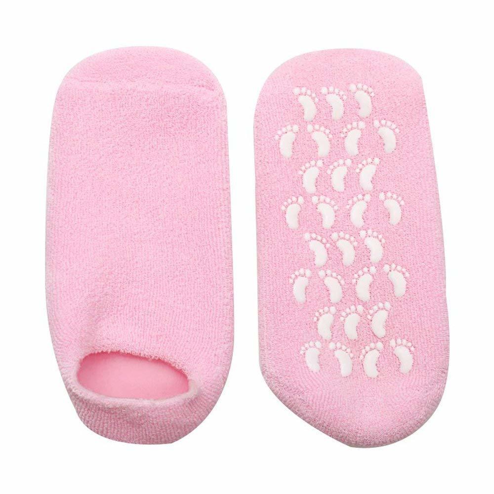 Spa Gel Socks - Fuzzy Fabric, Women's Size, Pink Color | Vitamin E Infused Gel, Jojoba And Olive Oils, Washable & Reusable Hydration Treatment