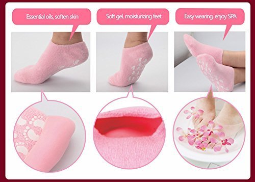 Spa Gel Socks - Fuzzy Fabric, Women's Size, Pink Color | Vitamin E Infused Gel, Jojoba And Olive Oils, Washable & Reusable Hydration Treatment