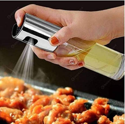 OIL SPRAYER - Glass & Plastic, 15x5cm, Silver | Reusable Multi-Purpose Kitchen Tool, Anti-Skid, Easy Pumping Action for Mist Control