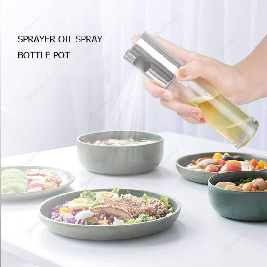 Oil Sprayer - Glass & Plastic, 15x5cm, Silver | Reusable Multi-purpose Kitchen Tool, Anti-skid, Easy Pumping Action For Mist Control