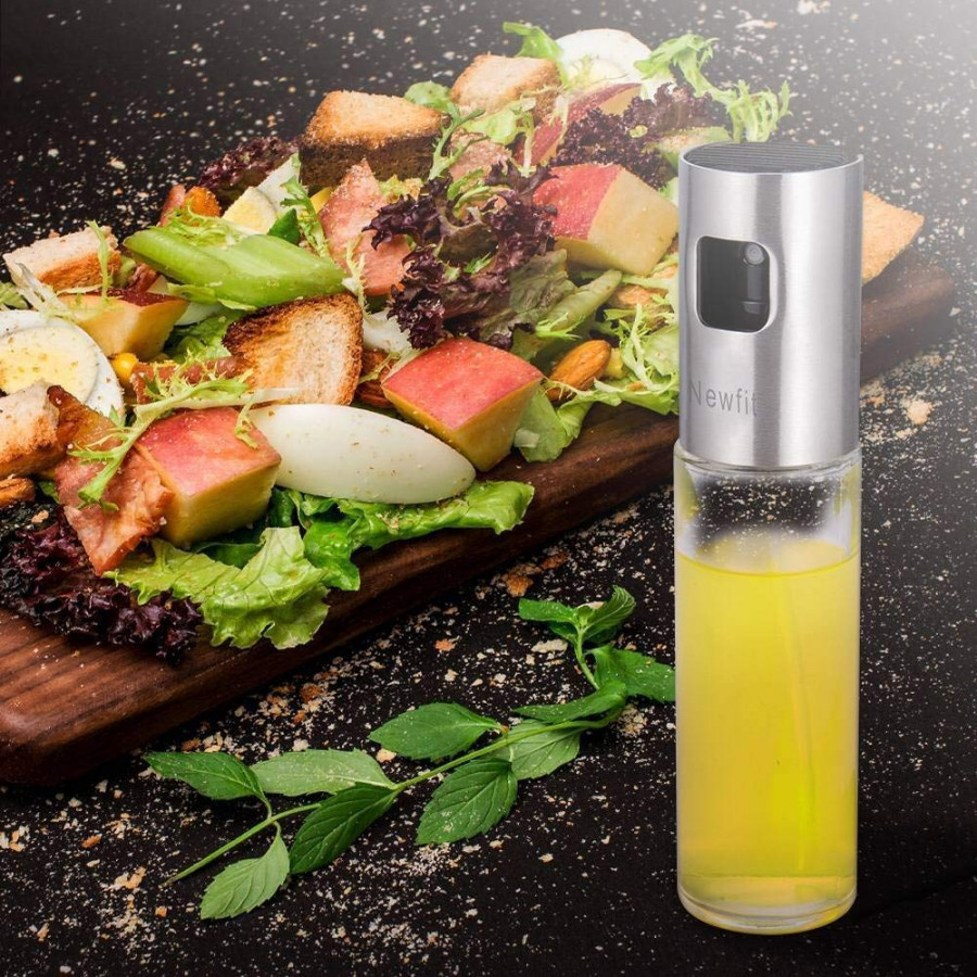 Oil Sprayer - Glass & Plastic, 15x5cm, Silver | Reusable Multi-purpose Kitchen Tool, Anti-skid, Easy Pumping Action For Mist Control
