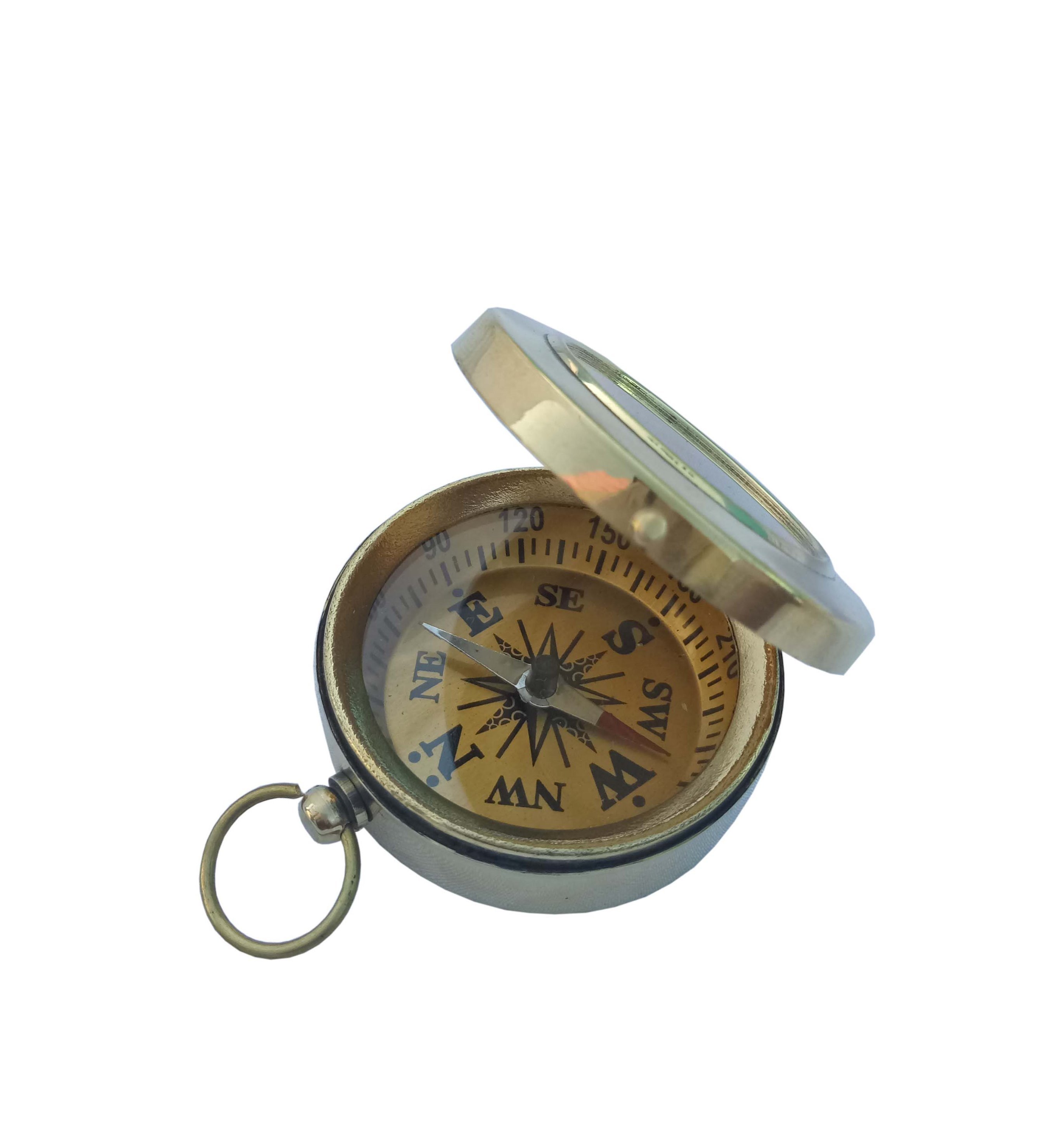 As Shown In Picture Brass Flat Compass With Golden Dial