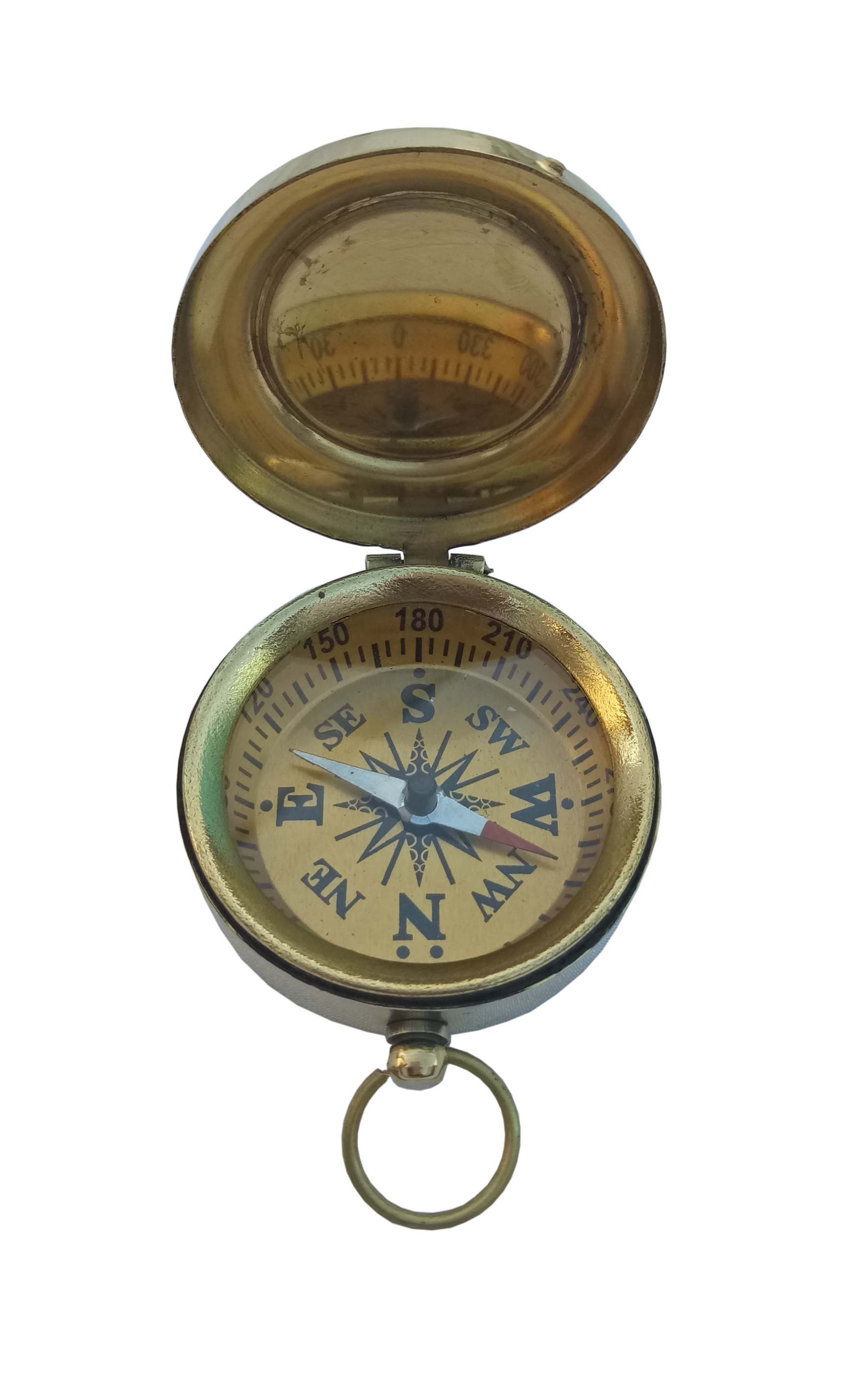 As Shown In Picture Brass Flat Compass With Golden Dial