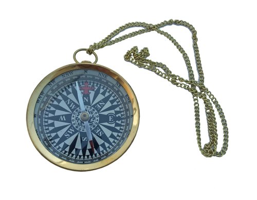 As Shown In Picture Brass Flat Pocket Compass With Chain