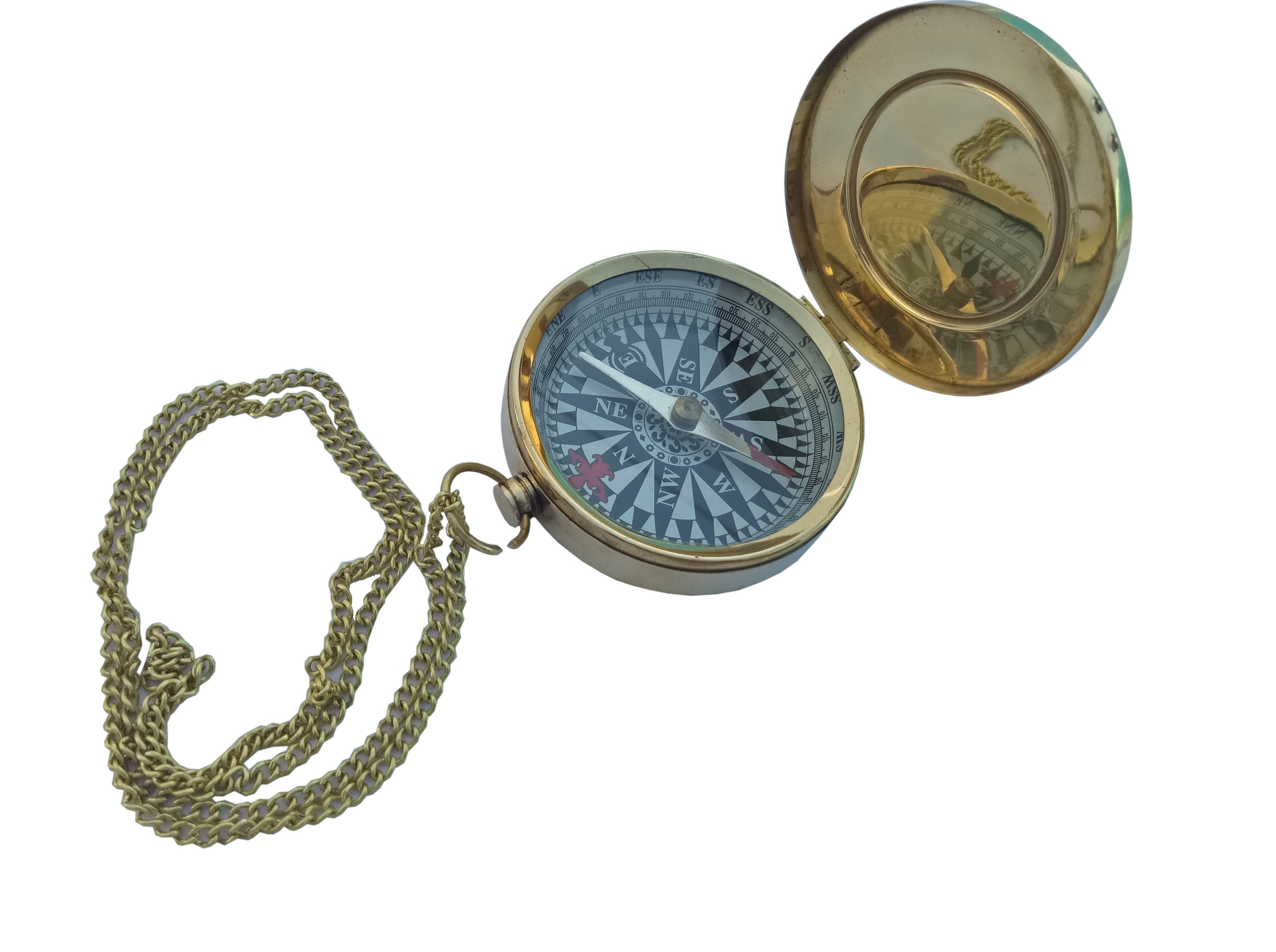 As Shown In Picture Brass Nautical Flat Compass With Chain
