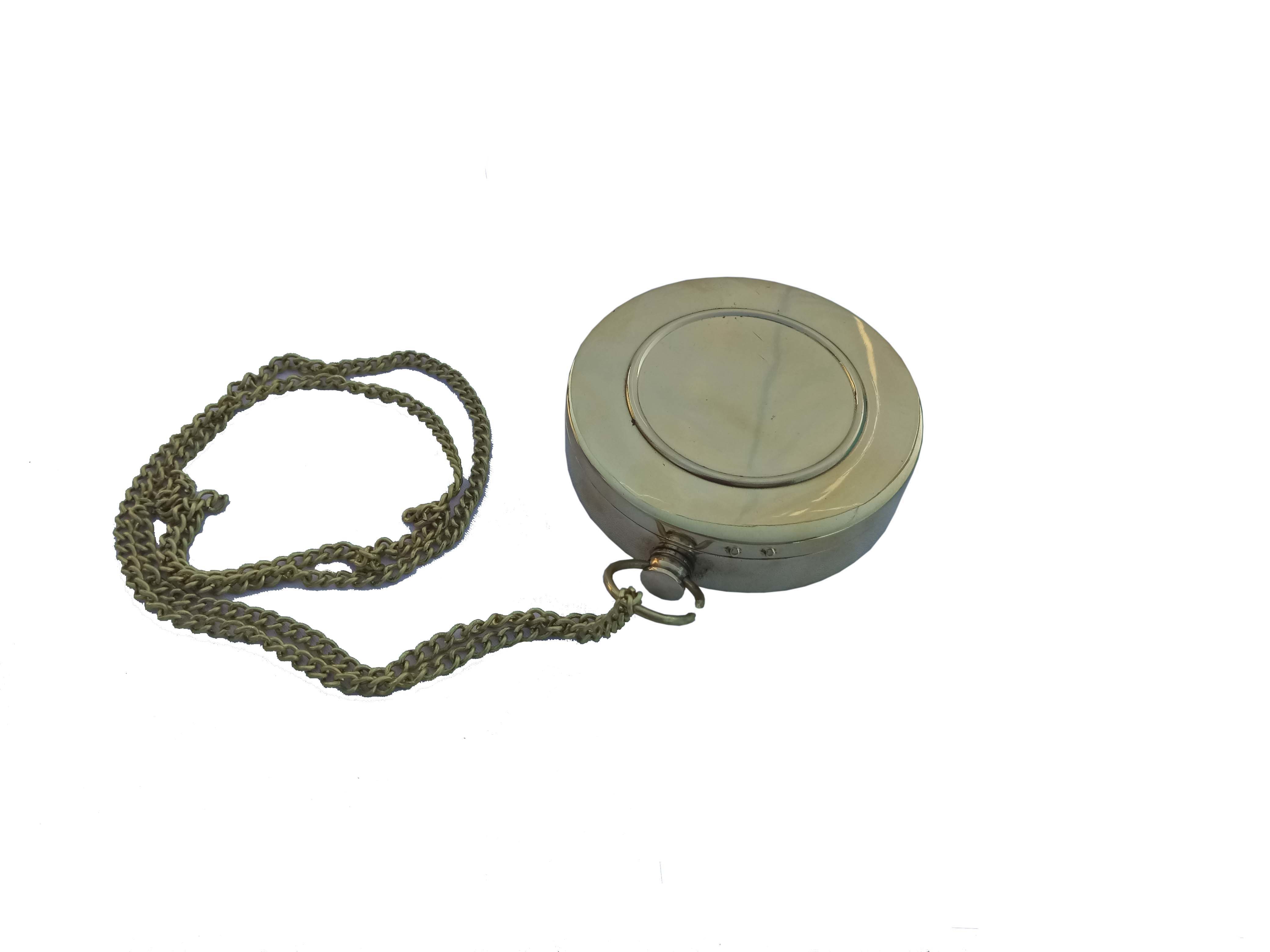 As Shown In Picture Brass Nautical Flat Compass With Chain