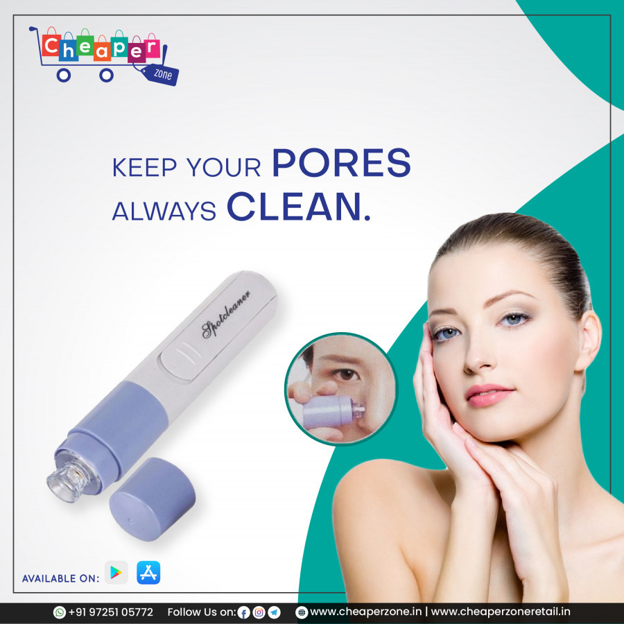 Pore Cleaner - Abs Plastic, 18cm X 4cm, White & Blue | Rechargeable, Portable, 4 Interchangeable Heads, Multiple Suction Levels