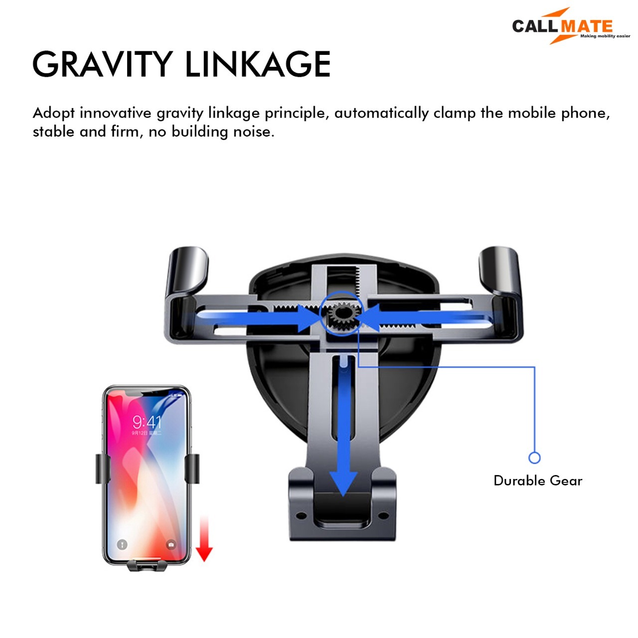 Car Mount Mobile Holder - Pvc Material, Black Color | 6 Months Warranty, Fits All Vehicle Types
