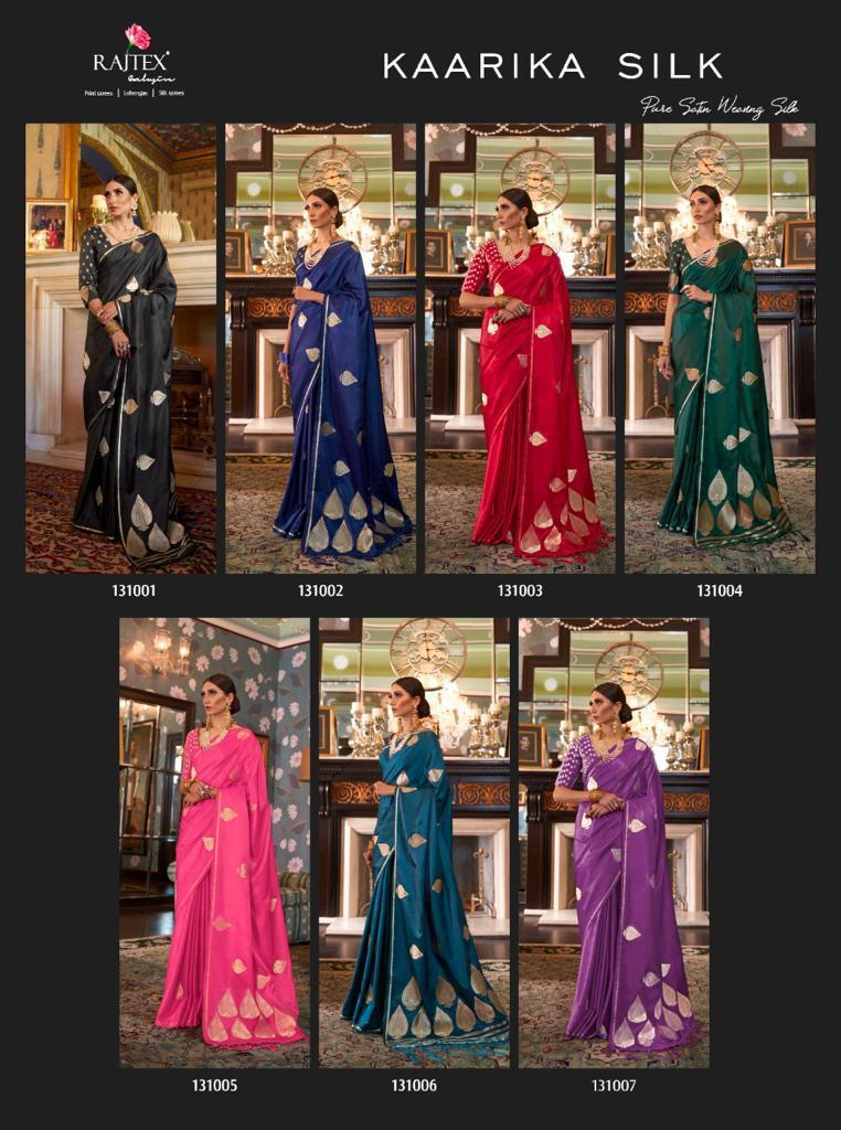 Multi Color Rajtex Kaarika Satin Weaving Silk Designer Printed Saree Catalog