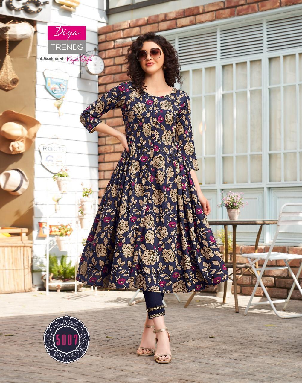 Diya Trendz Ethnicity Vol 5 Rayon Kurti Catalog - Rayon With Fancy Embroidery, Full Stitched Sizes S-xxxxl, Multi-color, 46 To 48 Inches Length, For Ladies