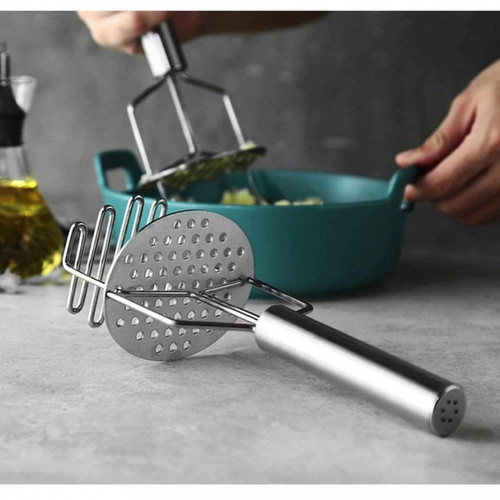 Potato Masher - Stainless Steel, 10 Inches | Ergonomic Handle, Hygienic & Easy to Clean, Features Ricing Plate for Professional Mashing
