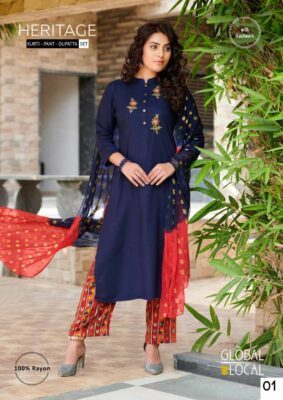 Dry Cleaning Heritage Designer Rayon Handwork Kurtis 3 Pics