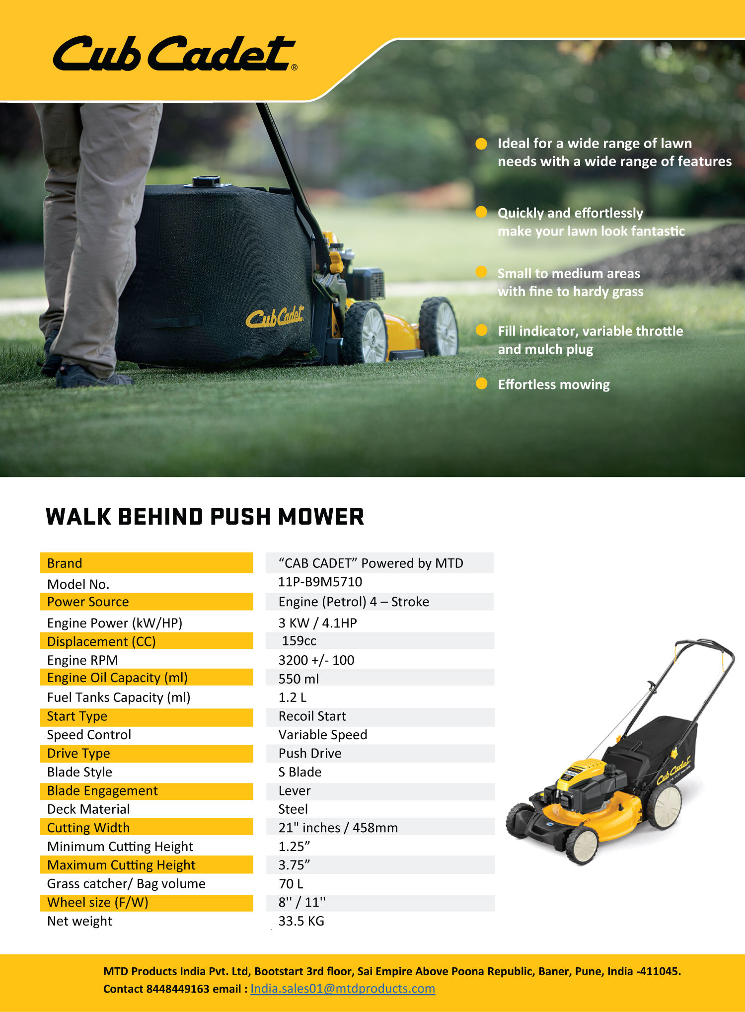 Lawn Mower - Galvanized Steel, 21" Cutting Width, Petrol 4.1hp | Eco-friendly, High Efficiency, Variable Speed Design, Effortless Mowing With Fill Indicator, Ideal For Small To Medium Lawns