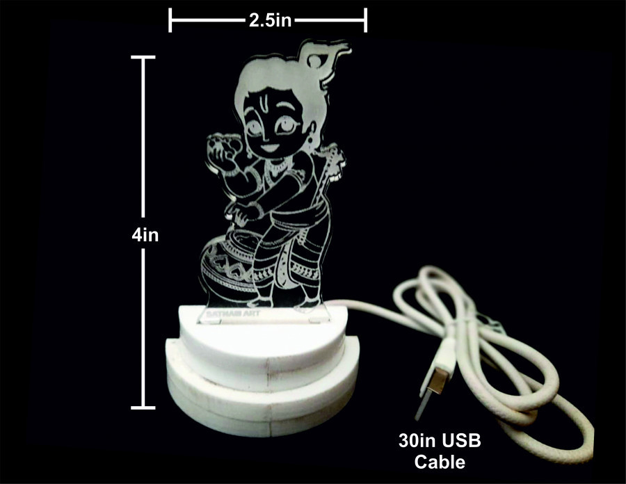 Bal Krishna 3d Illusion Acrylic Led Night Lamp - Acrylic, Multicolor | Fancy Design, Handle With Care, Ideal For Gifting And Home Decor
