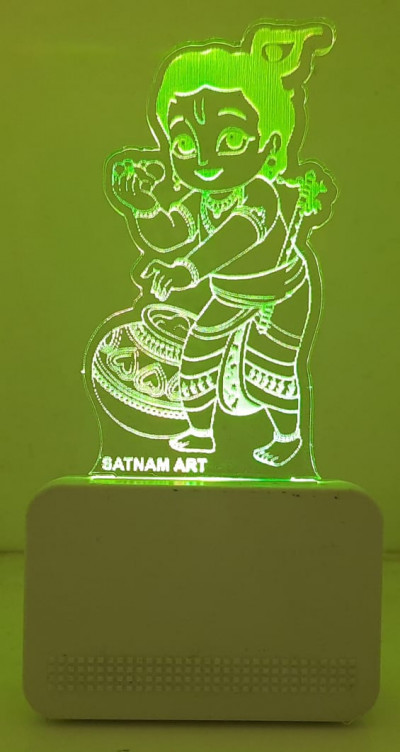 Bal Krishna 3d Illusion Acrylic Led Night Lamp - Acrylic, Multicolor | Fancy Design, Handle With Care, Ideal For Gifting And Home Decor