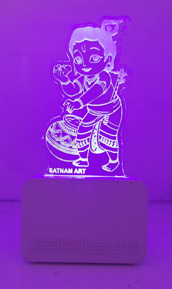 Bal Krishna 3d Illusion Acrylic Led Night Lamp - Acrylic, Multicolor | Fancy Design, Handle With Care, Ideal For Gifting And Home Decor
