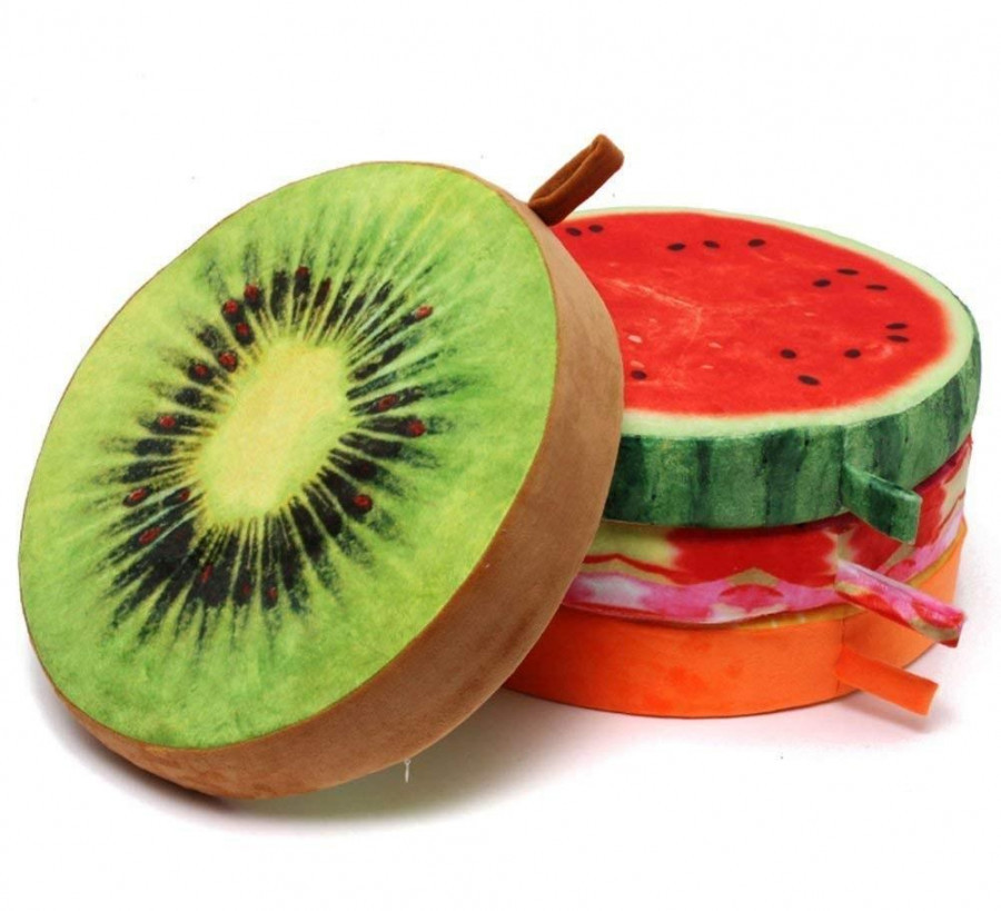 Fruit Pillow (Single Pc) - Plush Polyester, 40x40 Cm, Multicolor Fruit Design | Double Overlock Edges, Concealed Zip, Hypoallergenic Filling