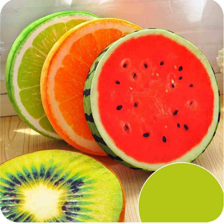 Fruit Pillow (Single Pc) - Plush Polyester, 40x40 Cm, Multicolor Fruit Design | Double Overlock Edges, Concealed Zip, Hypoallergenic Filling