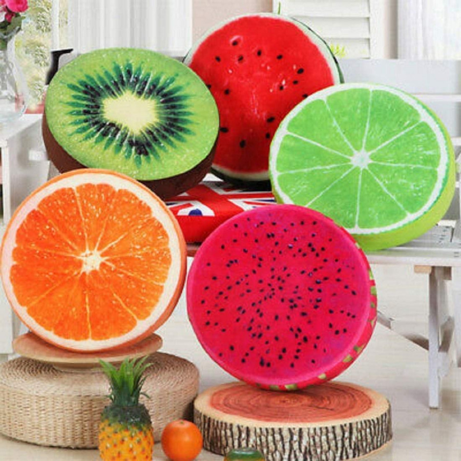 Fruit Pillow (Single Pc) - Plush Polyester, 40x40 Cm, Multicolor Fruit Design | Double Overlock Edges, Concealed Zip, Hypoallergenic Filling