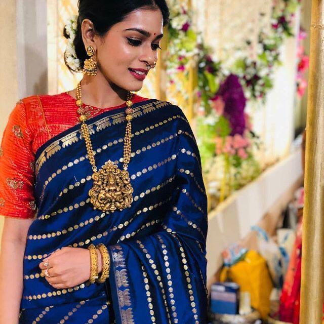 Saree - Soft Lichi Silk Cloth, Beautiful Rich Pallu With Jacquard Work | Multi-colored, Traditional Style For Marriage Functions And Party Wear